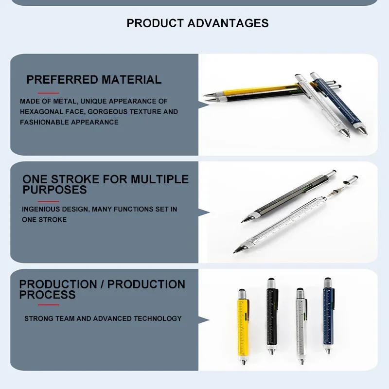 Multifunctional Metal Tool Pen Hexagonal Capacitance Pen Screwdriver Scale Ballpoint Pen Mobile Phone Touch Creative Level Meter