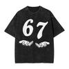 Vintage Washed Tshirt Funny 67 Meme Gen Alpha Slang Skeletal Hands Cotton Tshirts  Hip Hop Tee Shirt For Man Beach Casual Tops