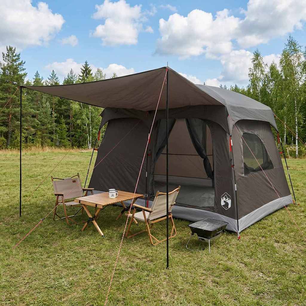 Family Tent with Roof Brown & Grey 380 x 260 x 190 cm Polyester