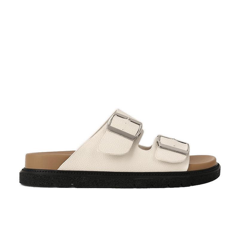 Schnell senden! Einwort-Vierkantschnalle Dicksohlige Hausschuhe für Damen zum Tragen Flachboden-Sandalen