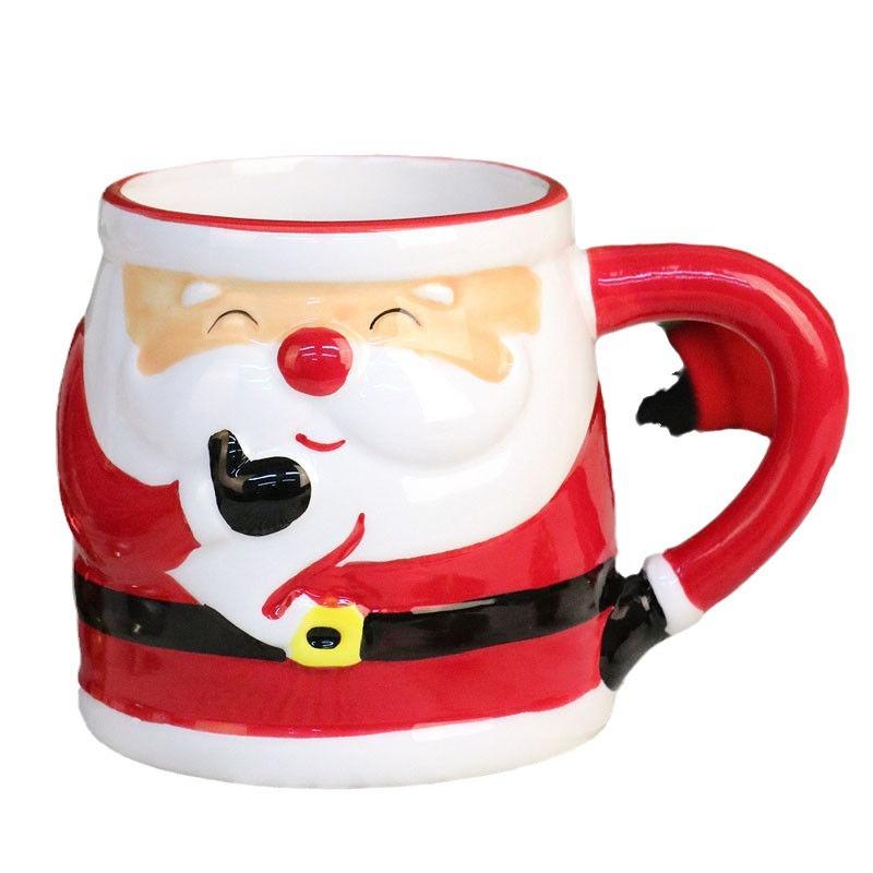 Latest Popular Santa Claus Cup Ceramic Cup Gift Box with Cartoon 3D Hand Drawn Gift Creative Mug Christmas Holiday Gift