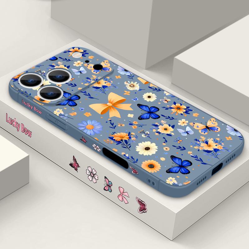 For iPhone 17 Pro Max Case Blue Butterfly Floral Pattern TPU Silicone Soft Cover For iPhone 16 Pro Max 15 14 13 12 11 16E Air