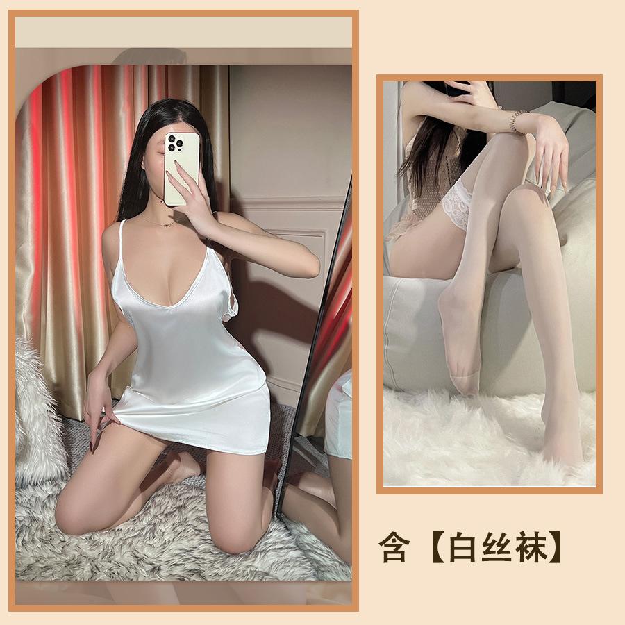 Sexy Underwear Sexy Suspenders Ice Silk Late Night Bar Uniform Tight Passion Nightdress Backless Large Size Hip Wrap