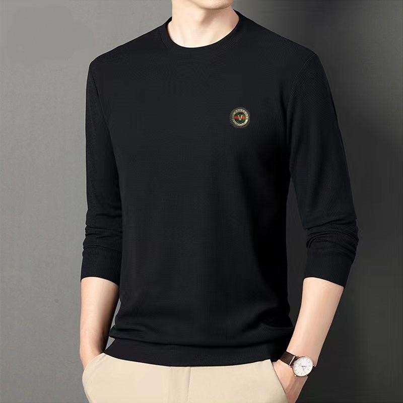 New Quality Men's Long-sleeved T-shirt Solid Color Round Neck Bottoming Shirt T-shirt Casual T-shirt Large Size Top Men's Autumn and Winter