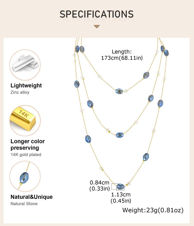Long Blue Crystal Necklaces for Women, Layered Long Statement Necklace CZ Stone, Sweater Chain Jewelry