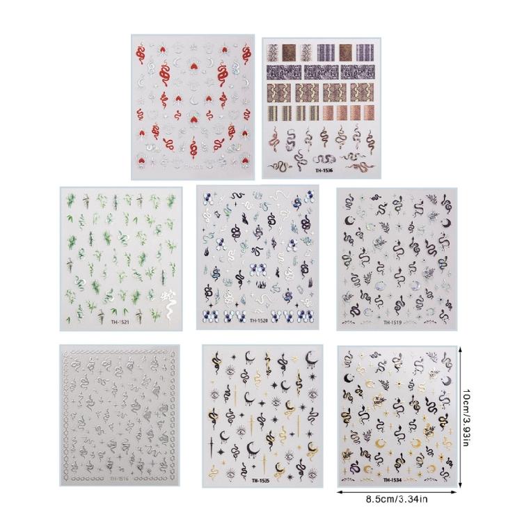 1 Sheet Fashion Nail Art Decals for Chinese New Year Manicure Decors with Cartoon Snake PatternsNail Salon Accessories