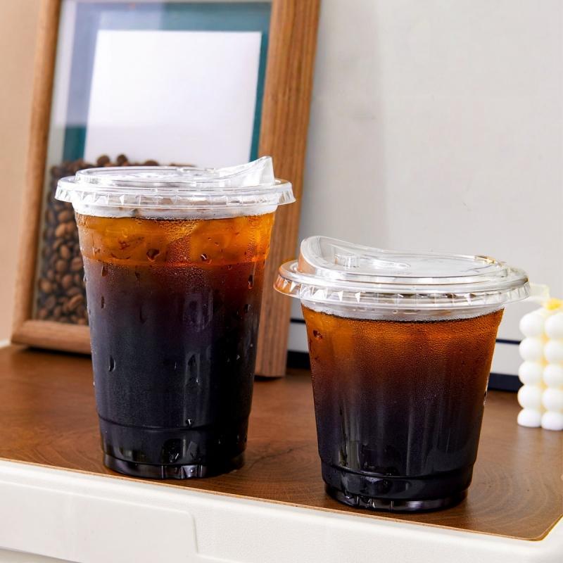 16oz 20 Stück Klare Plastik-Kaffeebecher mit Geraden Trinkdeckeln, Einweg-Lebensmittelsichere Smoothie-Becher für Kalte Getränke, Saft