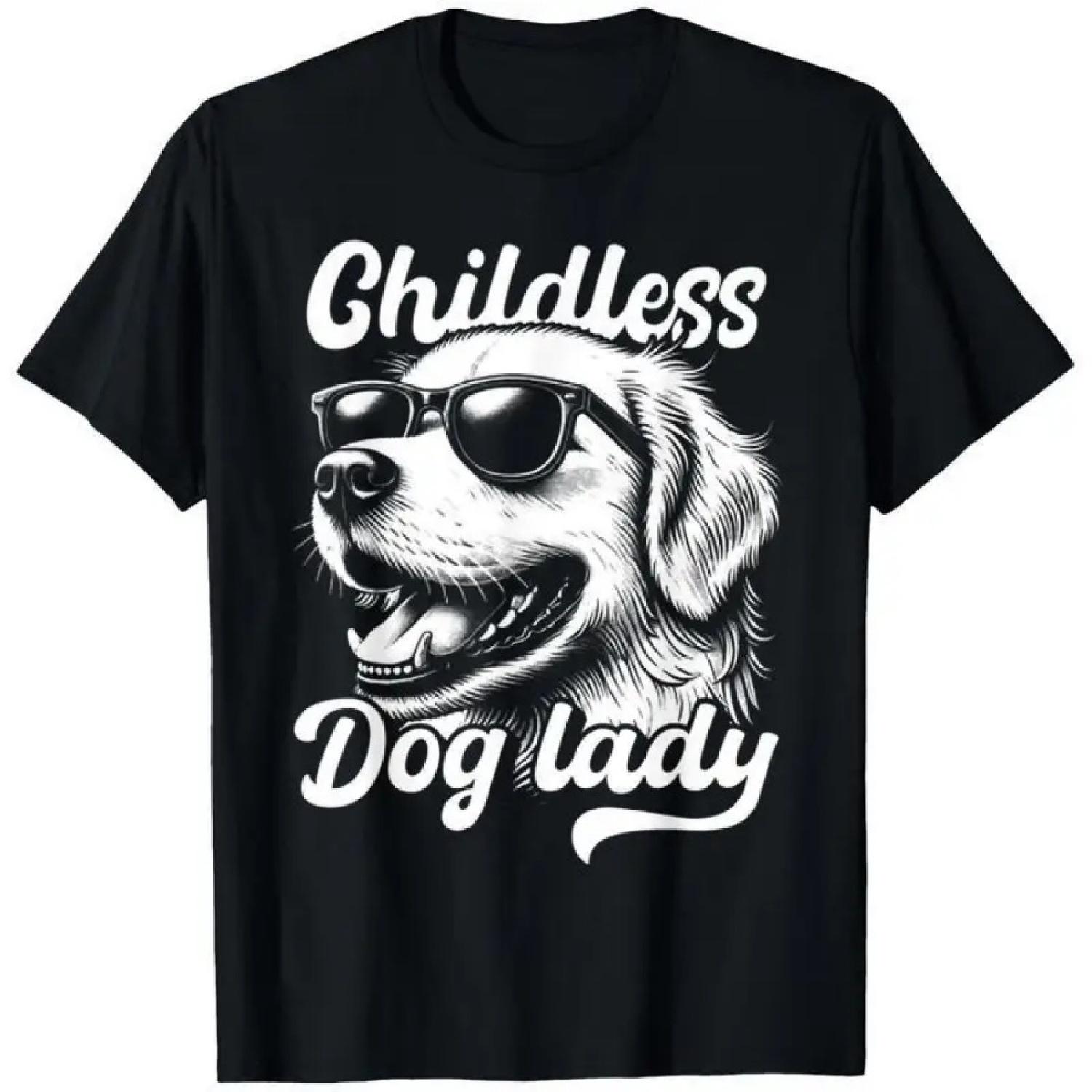 

Women s _Childless Dog Lady_ T-Shirt Funny Golden Retriever Print Humorous Pet Lover Short Sleeve Casual Top Gift XXXXXL чорний