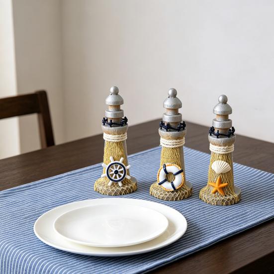 Yousheng Rustic Wood Lighthouse Figurine, Nautical Lighthouse Ocean Beach Sculpture, Handcrafted Coastal Tabletop Centerpiece for Mantel Bookshelf