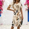 Women Plus Size Round Neck Short Sleeve Camo Printed Fitted Midi Dress