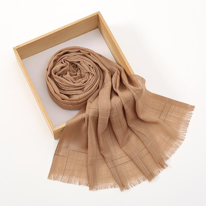 New Plaid Cotton Hijab For Women Solid Wrap And Shawls Musulman Headband Islamic Turban Headband Maxi Headscarf Foulard 180*65cm