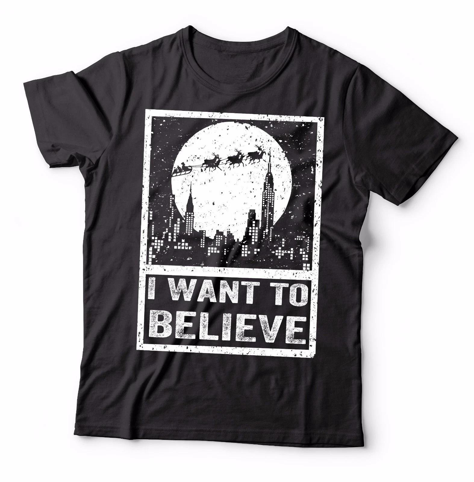 I Want To Believe Christmas T-T-shirt Believe Santa Claus UFO Funny Christmas Gift M