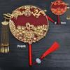 Vintage Chinese Wedding Dress Hanfu Decorative Fans Bridal Round Hand Fans Dragon Phoenix Handmade Gold Red Photography Fan Prop