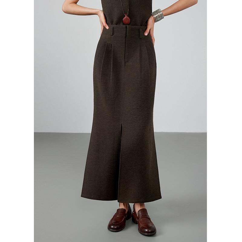 Women's 2025 Autumn/Winter Slimming High-Waisted Vanilla Coffee Slit Long Skirt