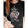 European Size Women'S Kpop Rose Graphic T-Shirt , Black Casual Short Sleeve Tee with Red Roses & Umbrella Design, Round Neck