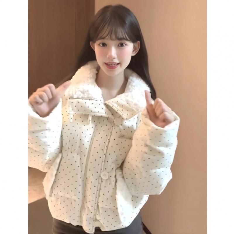 Korean Sweet Polka Dot Fur Collar Women's Winter Down Jacket