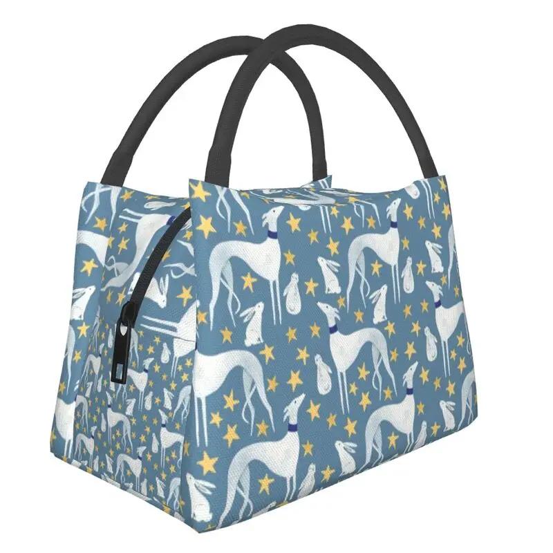 Urocze czarne charty termicznie izolowane torby na lunch damskie Whippet Dog przenośna torba na lunch na piknik na świeżym powietrzu pudełko na jedzenie