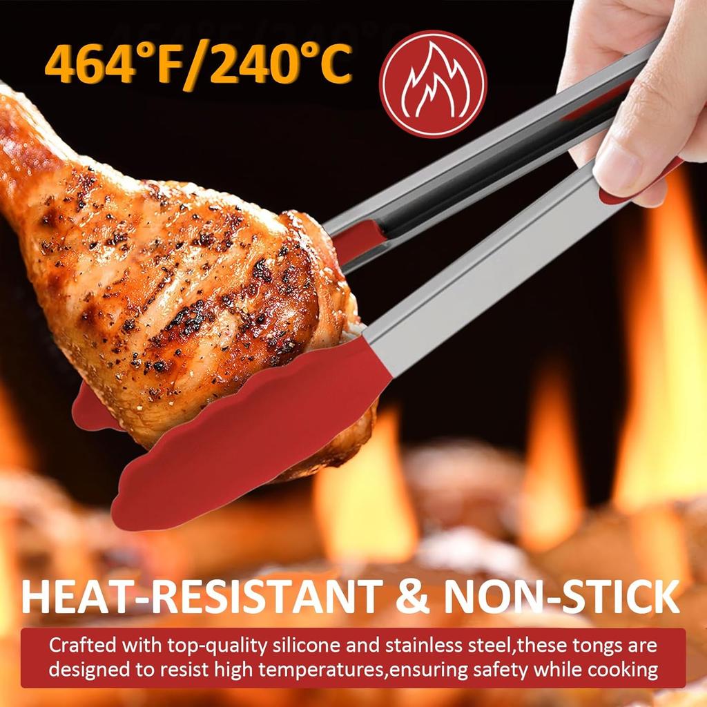9 Pieces Silicone Tongs for Cooking 7,9,12 inches Kitchen Tongs with Silicone Tip Stainless Steel Heat Resistant Cooking Tongs for Food Grill Salad