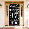 17 Birthday Decorations Happy 17th Backdrop Banner black sliver