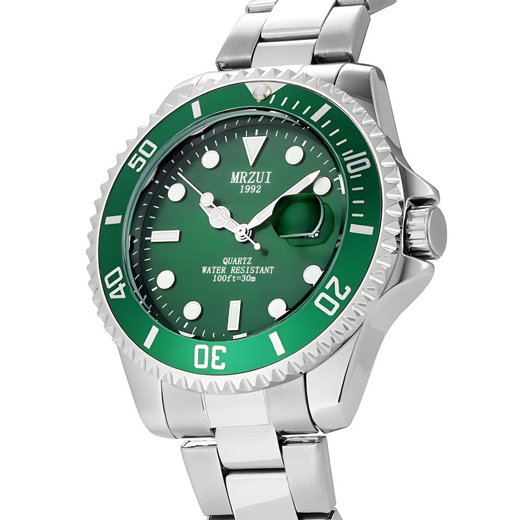 Zegarek MRZUI ze Stalą Nierdzewną Najwyższy Klasyk Submariner Date Popularny Kwarcowy Lśniąca Tarcza Męski Pasek, Zegarek. Wodoodporny, Ruch, Unisex,