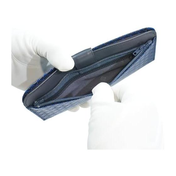 Inden-ya Inden Long Wallet Thin Deer Leather Cobalt Blue X Black Lacquer Ajuro Pattern 2107-cb-158