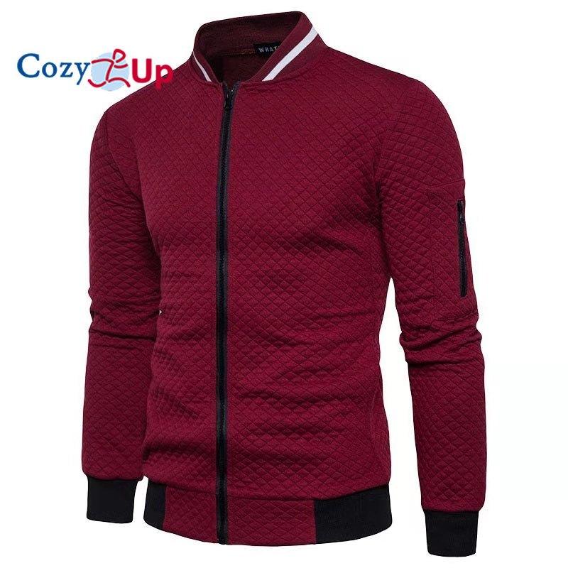 Cozy Up גברים של בדיקת יהלום צבע רוכסן סטנד צווארון קפוצ'ונים ז'קט סווטשירט