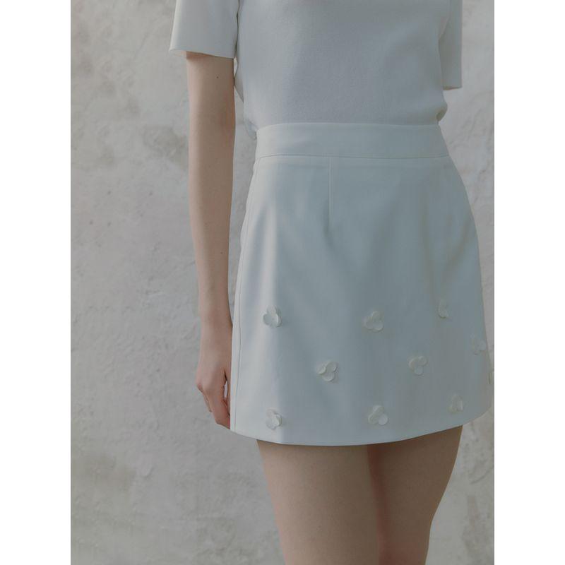 French Style Three-Dimensional Flower Decoration 2 Colors High Waist Slim Looking A- line Skirt Women's Spring and Summer All-Match Short Skirt XQ