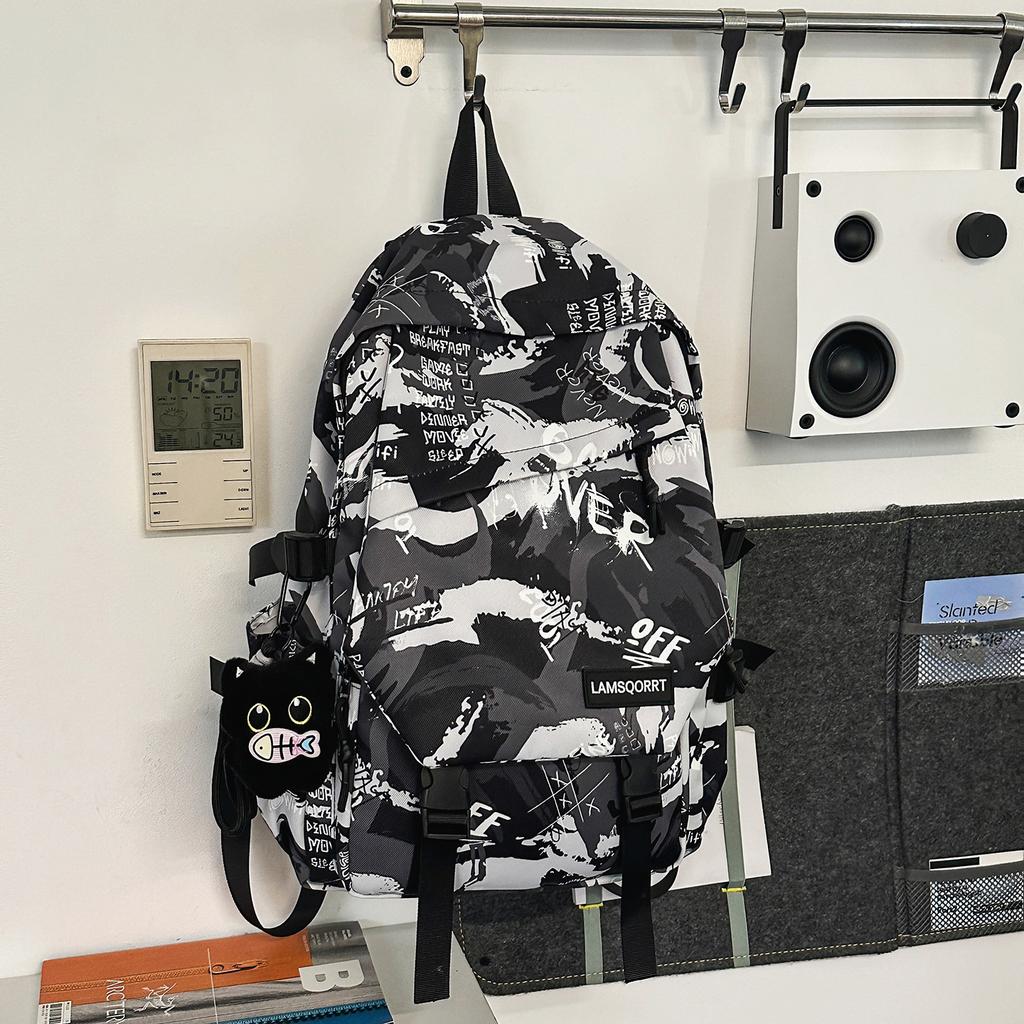 Schoolbag1011 New Large Capacity Graffiti Trendy Cool Leisure Travel Backpack Lightweight Computer Bag Middle and High School Student Backpack