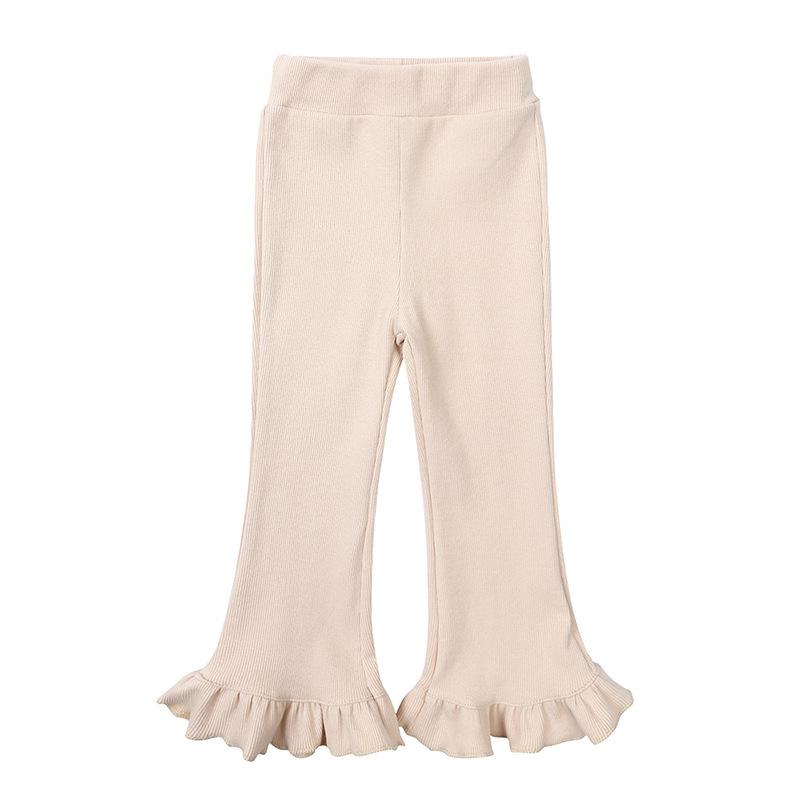Girls Spring Autumn Stretch Cotton Ribbed Flare Pants Retro Versatile Bottoms