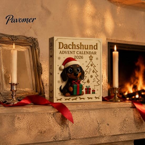 Home Holiday Atmosphere Decor 2026 Dachshund Advent Calendar, 24 Days 3D Collectible Dog Figures, Miniature Set Puppy Ornaments Christmas Countdown