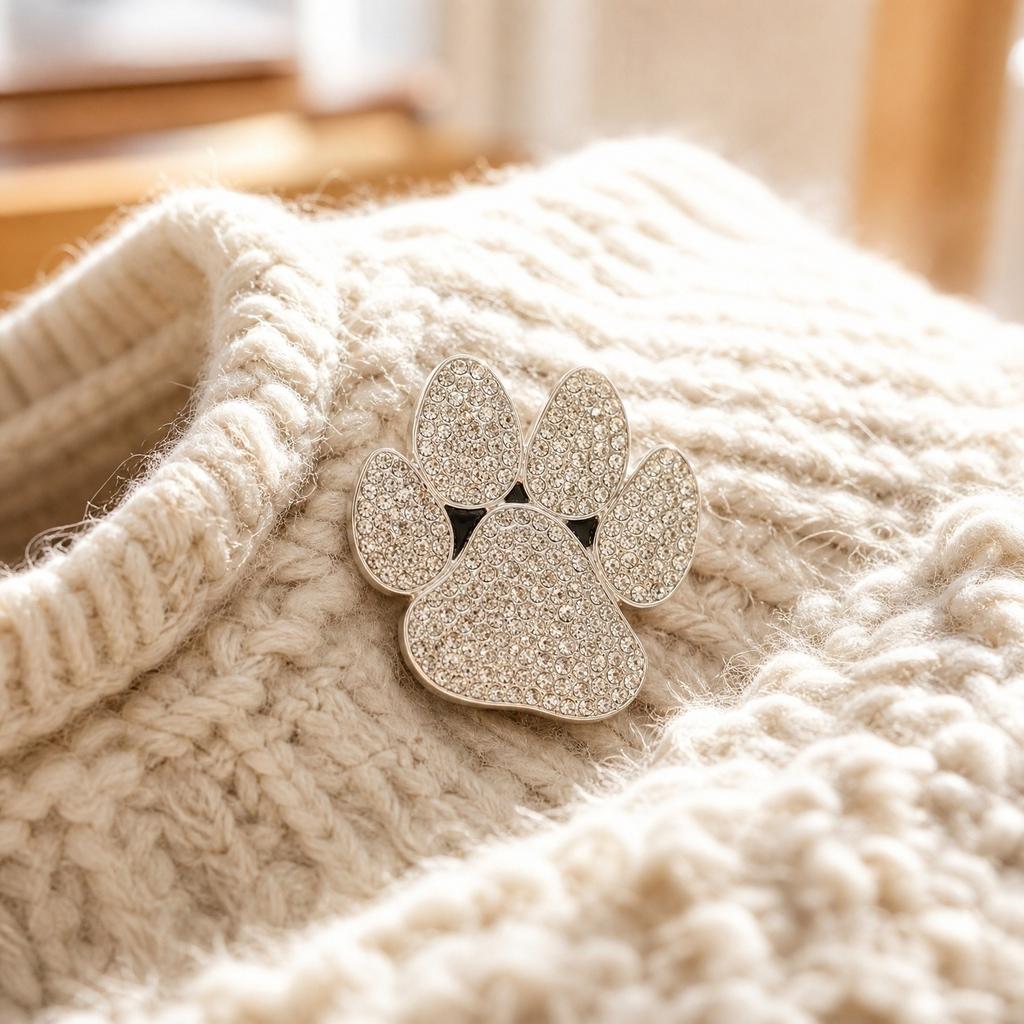 Classic Vintage Style Cat Paw Brooch Fashion Accessory Lapel Pin with Rhinestone Decoration for Clothing Bags and Hats