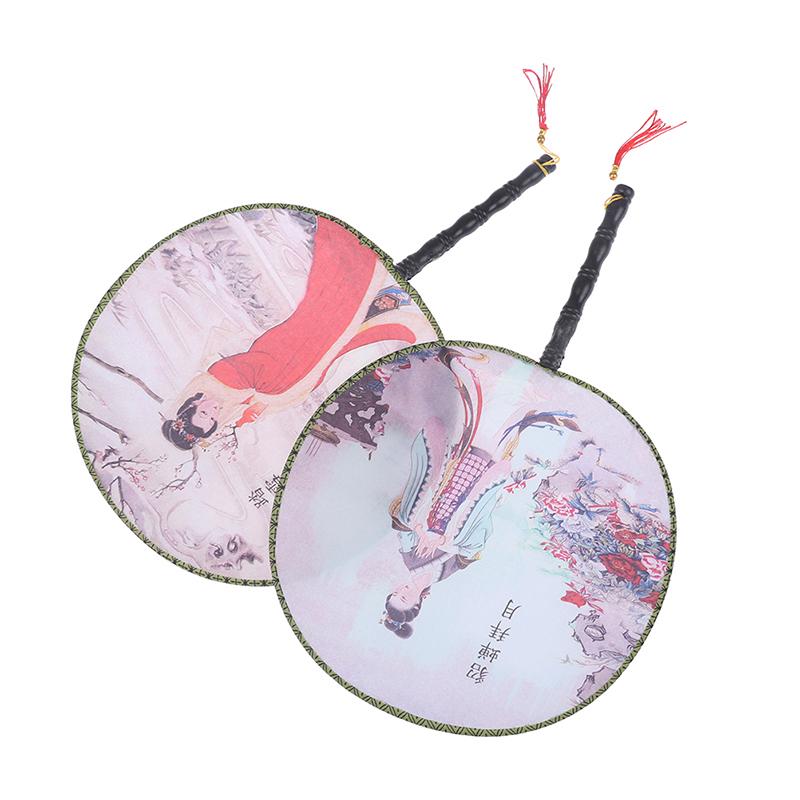 Kulatý ruční ventilátor Čínský styl Vintage tisk Hedvábný ventilátor Svatební taneční doplněk