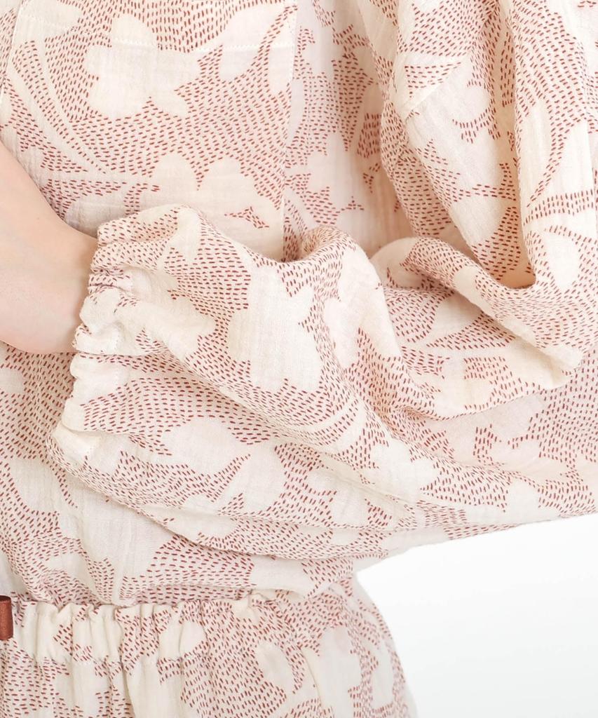 Narue Pajama Cream Puff Gauze Flower Stitch Shirt Pajamas Women's Set, (R)