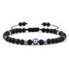 Bracciale Occhio Maligno 4mm Perline di Pietra Lavica Nera Opaca Naturale Bracciale Intrecciato Fatto a Mano per Uomo Donna Yoga Reiki Gioiello Regolabile