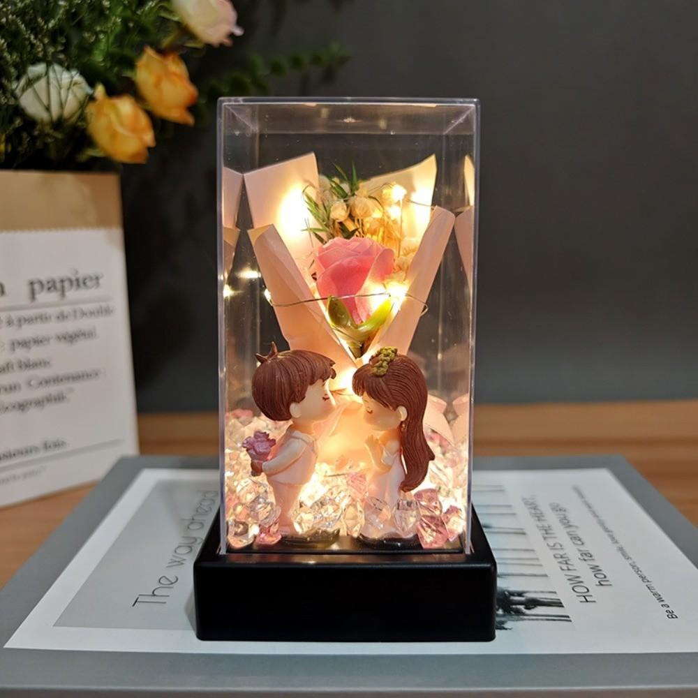 LED Preserved Lampshade with Transparent Cover Square LED Luminous Preserved Flower Cover Soap Bouquet