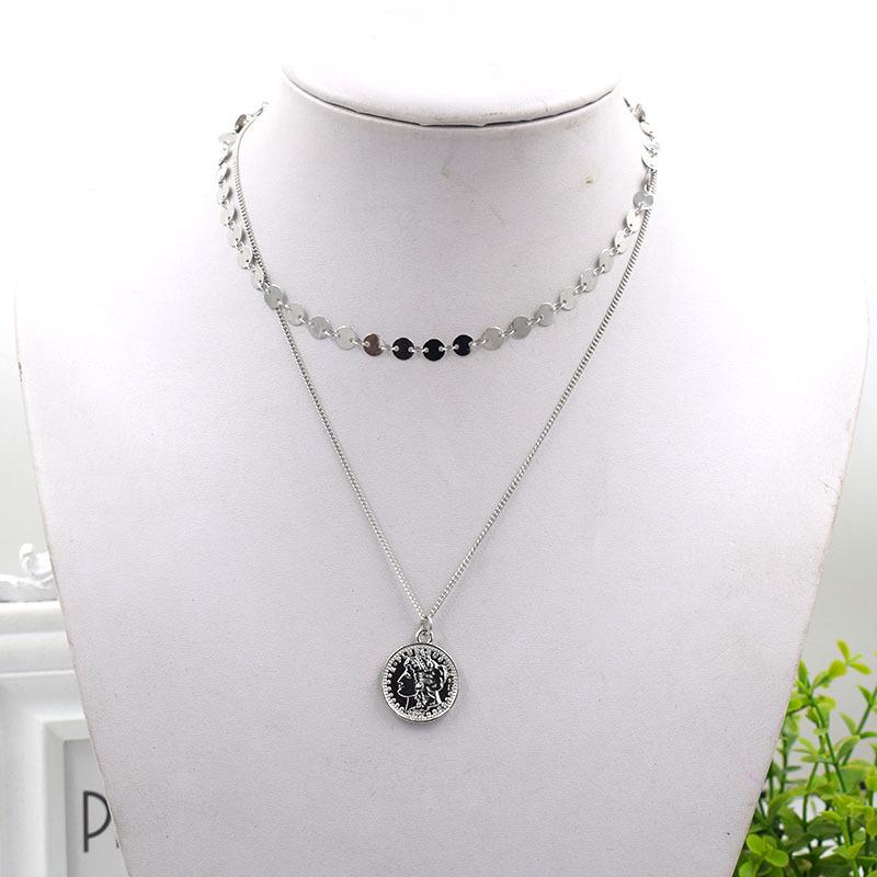 Retro Double-Sided Coin Pendant Necklace - Fashionable Layered Clavicle Chain