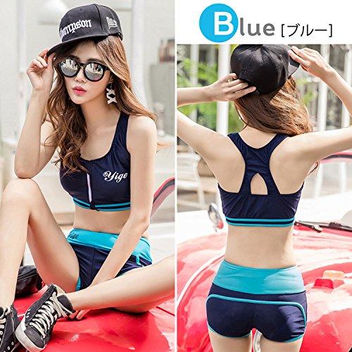 Teddy Women's Fitness Swimsuit, 3-Piece Set with Tankini and Separates, Short Sleeve Rash Guard and Shorts, Sport Style hys1207-A (Blue, Size L (9))