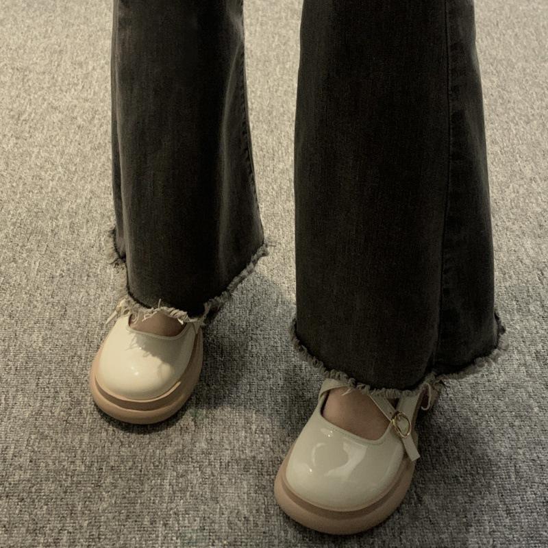 Korean Version Shallow Mouth Small Leather Shoes 2024 New Fashion Casual Simple All-match Thick Bottom Women Shoes Autumntime
