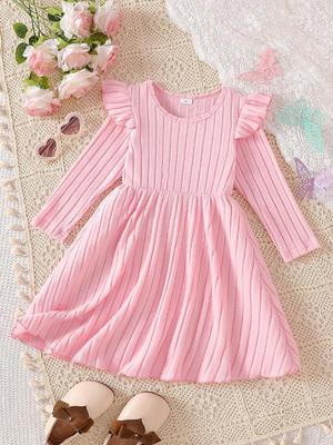Girls' Korean-Style Puff Sleeve Knit Dress - Spring/Autumn Long Sleeve