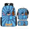 Stitch Kids Backpack Set 3-Piece Student School Bag Lunch Box Pencil Case Digital Print Gift Set for Children