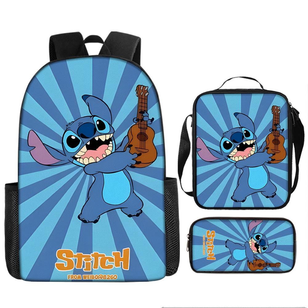 Stitch Kids Backpack Set 3-Piece Student School Bag Lunch Box Pencil Case Digital Print Gift Set for Children