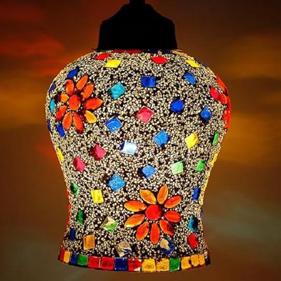 Multicolored Glass Mosaic Pendant Hanging Lamp - Handcrafted Home Lighting Fixture (Pack of 1)