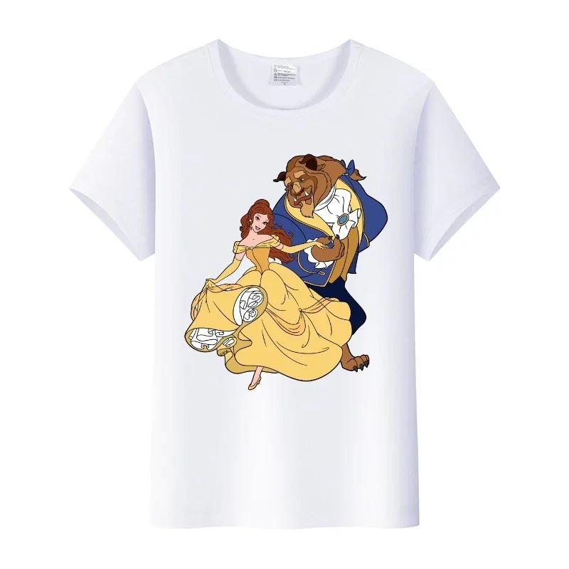 Cartoon Princess Summer Short Sleeve Tee Beauty and The Beast Tops Shirts T-Shirts Sweet Clothes Blouse Unisex