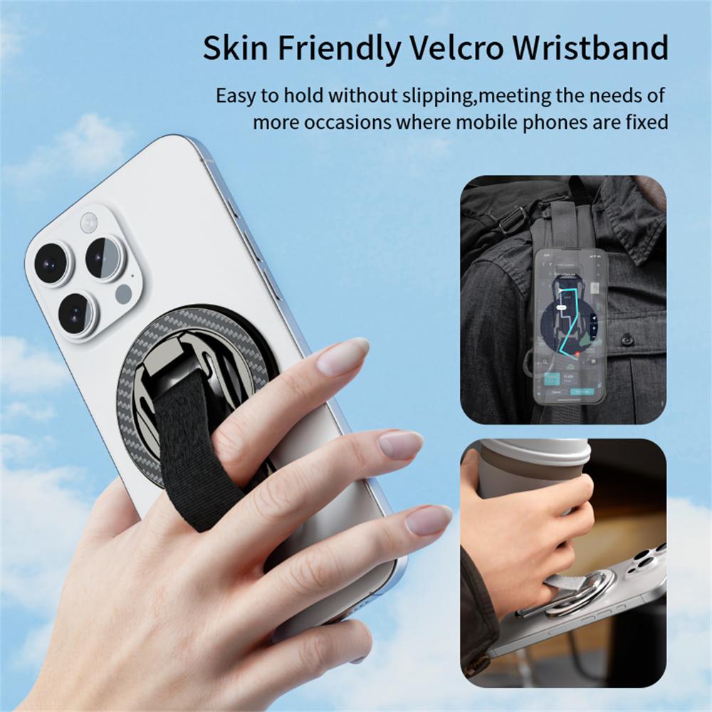 Carbon Fiber Pattern Magnetic Stand Ring Holder Foldable Rotatable Wrist Strap Bracket with Magnetic Pad