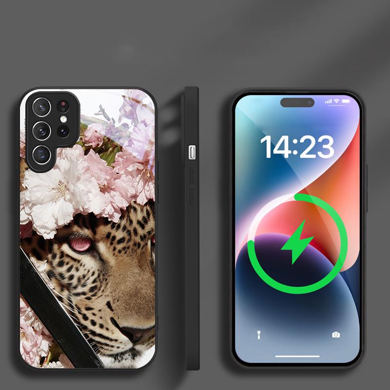 Flower Leopard Shadow Suitable For Samsung Galaxy S25 Ultra S20 FE S21 S22+ S23 Plus S24 S26 Edge Magnetism Glass Phone Casee