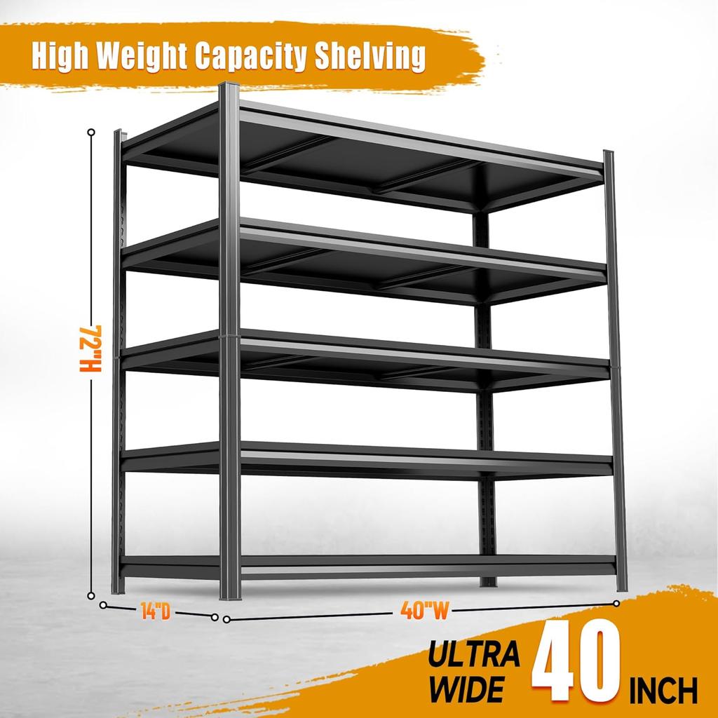 72''H × 40''W Garage Shelving, Metal Shelving Unit and Storage, 2500lb Standing Shelves,Heavy Duty Shelving with, Customized