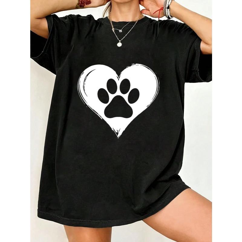 

Black Oversized T-Shirt With Heart Paw Print Design For Casual Wear And Pet Lovers XXXXL чёрный