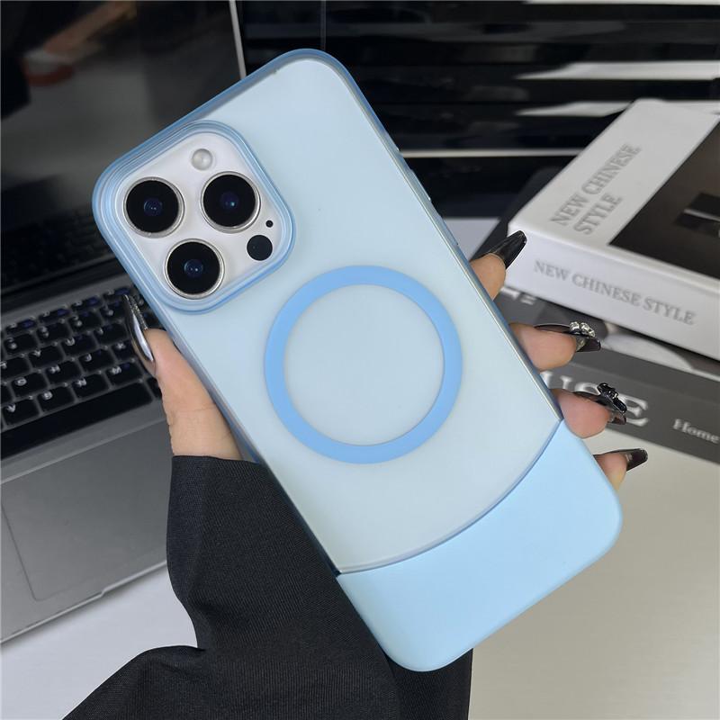 

Прозрачный матовый цветной магнитный чехол для ПК с нижней вставкой для Apple iPhone 16 Pro Max Plus, противоударный чехол с защитой от отпечатков пальцев For iPhone 16 Pro Max светло-синий