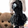 Sexy Cosplay Pu Dress Women Harajuku Streetwear Bandage Hollow Out Bats Dress Punk Y2k Girl Mall Gothic Clothes