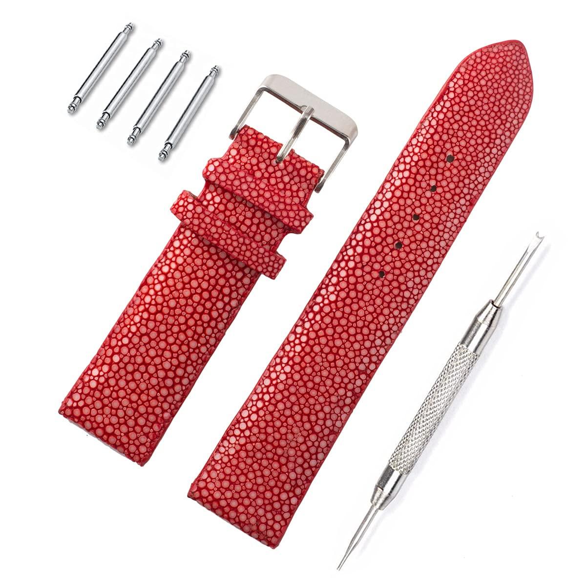 

Stingray Leather Watch Band Belt Red 19mm Spring Bars Spring Bar Remover Included [Revetta] [089-5stb19-1]